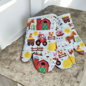 Kids Premium 100% Cotton Canvas Oven Mitts- Farm Yard