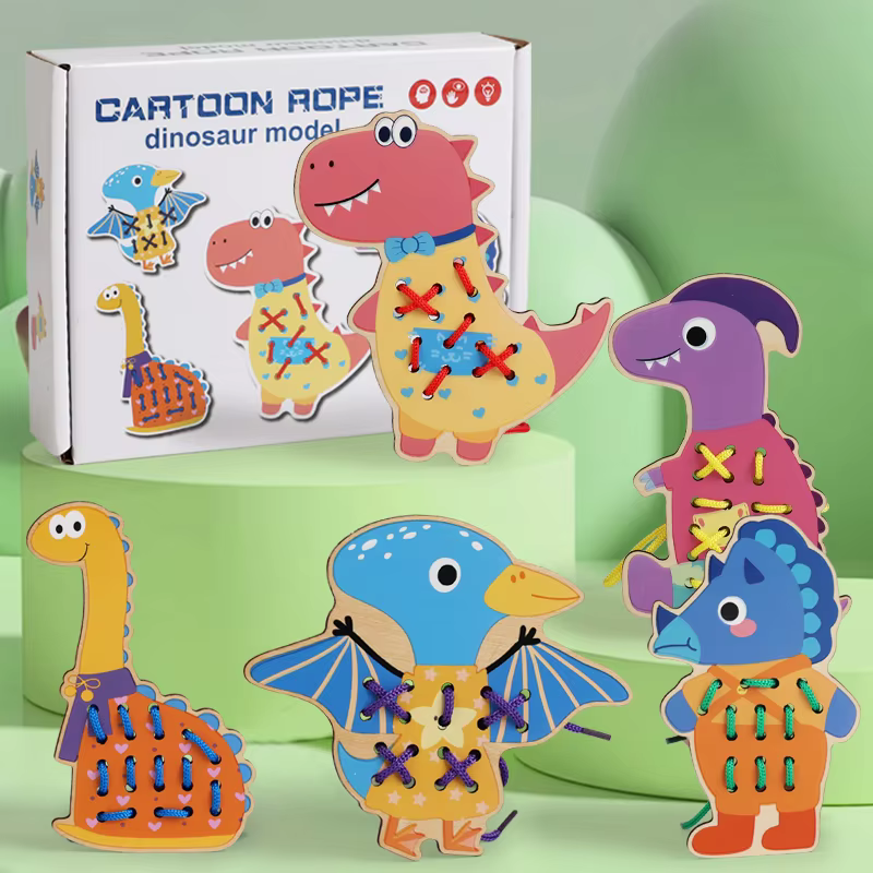 Wooden Threading & Lacing Rope Kit - Dinosaurs